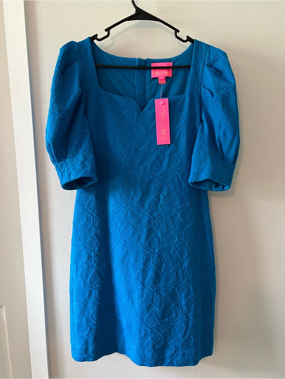 Lilly Pulitzer Vibrant Blue Square-Neck Puff Sleeve Midi Dress